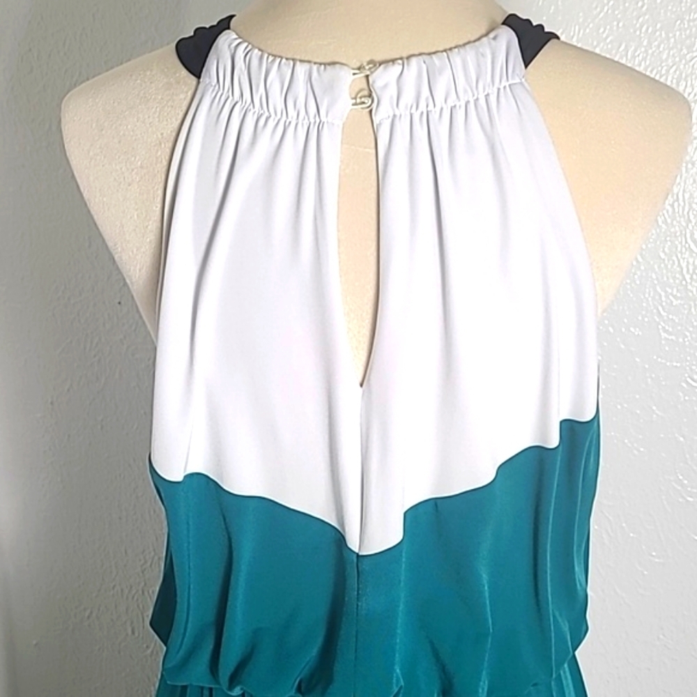 London Style White, Teal, Black Colorblock Maxi-Dress, Halter Neckline Sz Medium - Picture 8 of 12